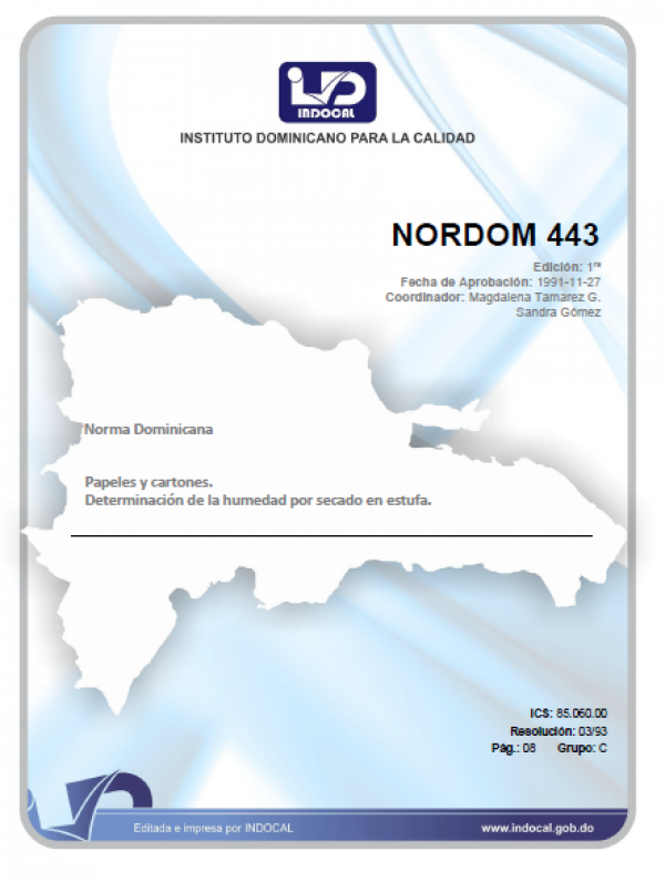 NORDOM 443 - PAPELES Y CARTONES. DETERMINACION DE LA HUMEDAD POR SECADO EN ESTUFA.