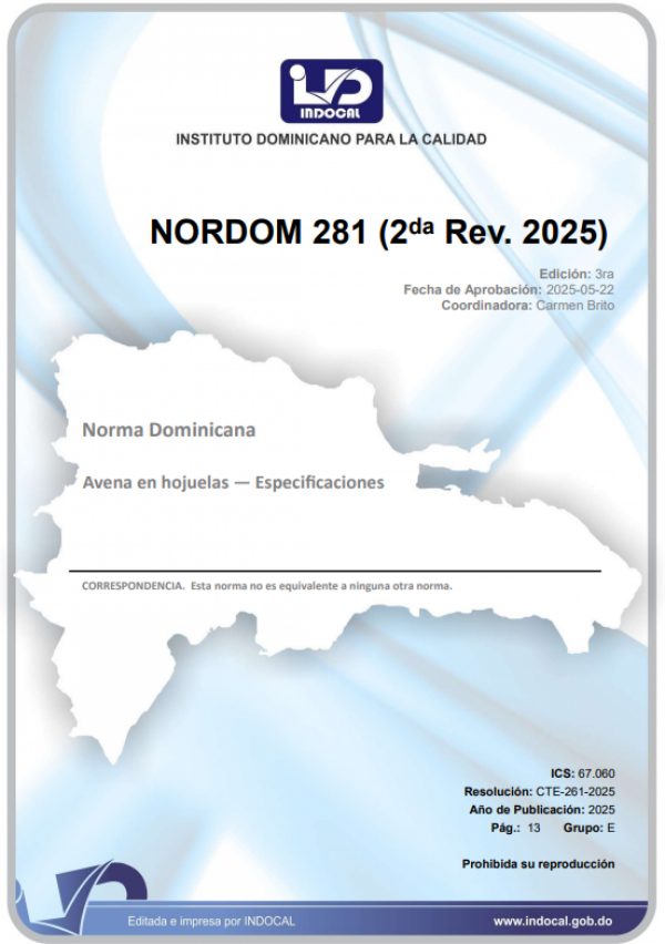 NORDOM 281 (2da Rev. 2025) - AVENA EN HOJUELAS – ESPECIFICACIONES