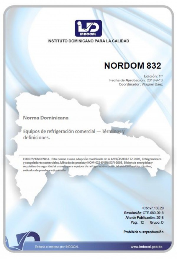NORDOM 832 - EQUIPOS DE REFRIGERACIÓN COMERCIAL — TÉRMINOS Y DEFINICIONES.