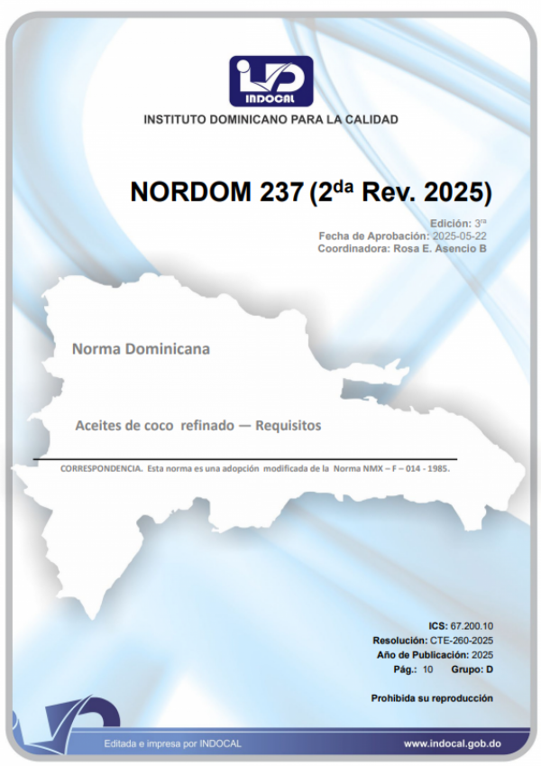 NORDOM 237 (2DA REV. 2025) - ACEITES DE COCO REFINADO - REQUISITOS