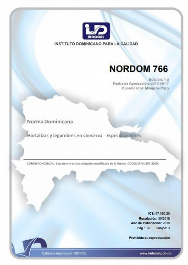 NORDOM 766	- HORTALIZAS Y LEGUMBRES EN CONSERVA - ESPECIFICACIONES.