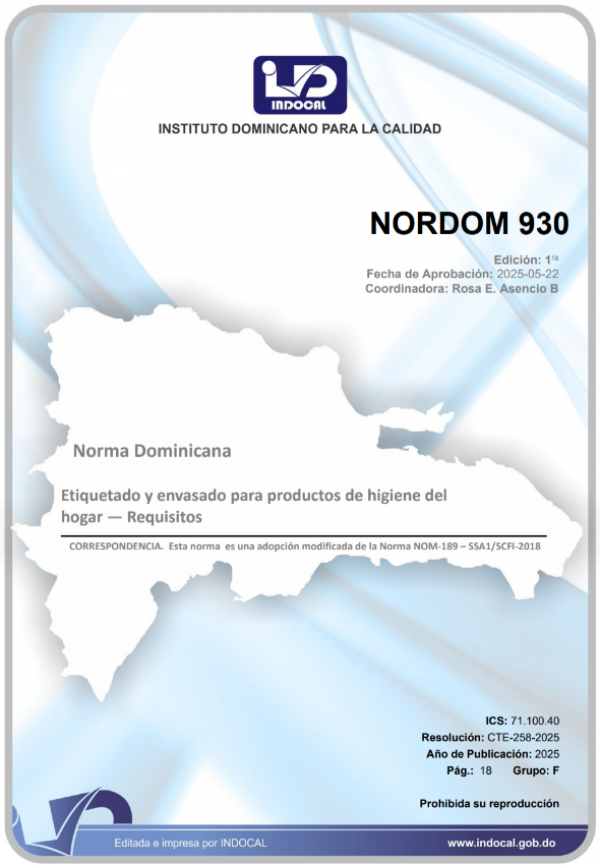 NORDOM 930 - ETIQUETADO Y ENVASADO PARA PRODUCTOS DE HIGIENE DEL HOGAR ? REQUISITOS