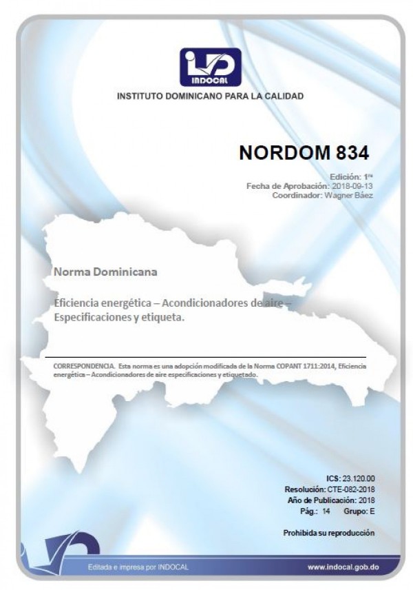 NORDOM 834 - EFICIENCIA ENERGÉTICA – ACONDICIONADORES DE AIRE – ESPECIFICACIONES Y ETIQUETA.