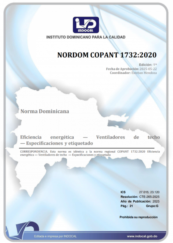 NORDOM COPANT 1732:2020 - EFICIENCIA ENERGÉTICA - VENTILADORES DE TECHO - ESPECIFICACIONES Y ETIQUETADO