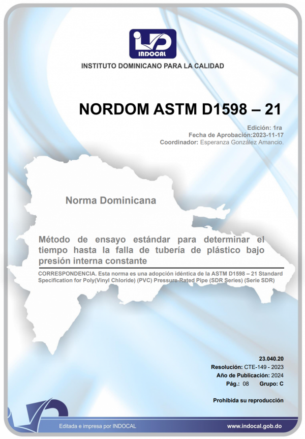 NORDOM ASTM D1598 - 21 - MÉTODO DE ENSAYO ESTÁNDAR PARA DETERMINAR EL TIEMPO HASTA LA FALLA DE TUBERÍA DE PLÁSTICO BAJO PRESIÓN INTERNA CONSTANTE