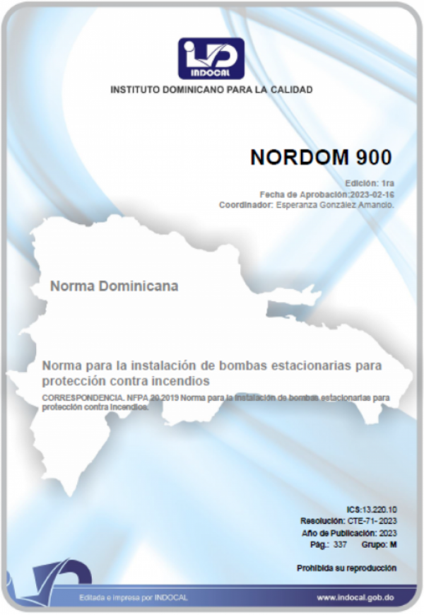 NORDOM 900 - NORMA PARA LA INSTALACIÓN DE BOMBAS ESTACIONARIAS PARA PROTECCIÓN CONTRA INCENDIOS.