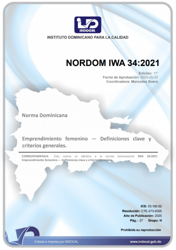 NORDOM IWA 34:2021 - EMPRENDIMIENTO FEMENINO - DEFINICIONES CLAVE Y CRITERIOS GENERALES.