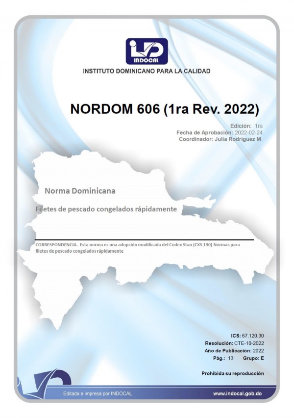 NORDOM 606 - FILETES DE PESCADO CONGELADOS RÁPIDAMENTE (1RA. REV. 2022).