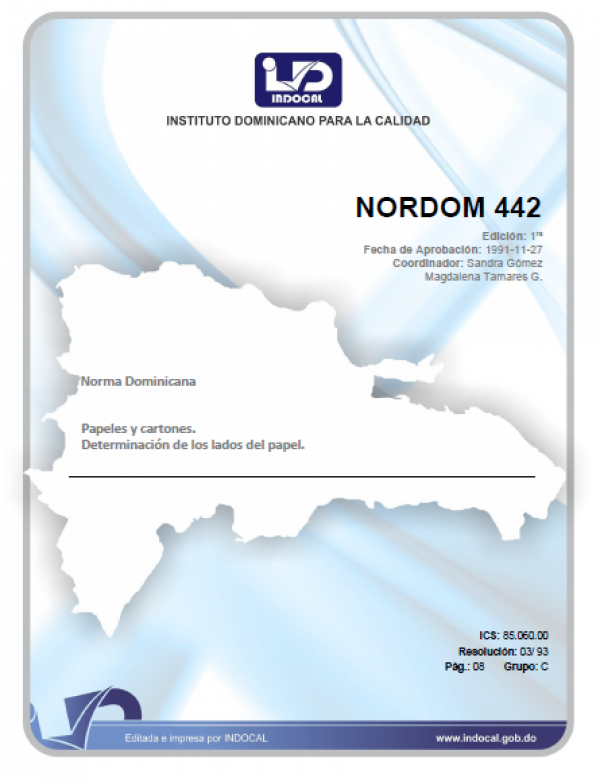 NORDOM 442	- PAPELES Y CARTONES. DETERMINACION DE LOS LADOS DEL PAPEL.