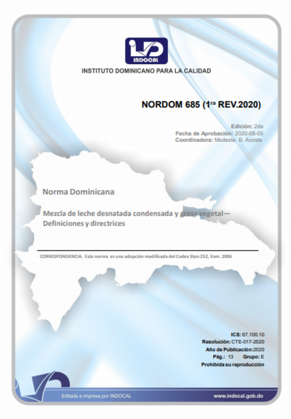 NORDOM 685	(1ra REV.2020) - MEZCLA DE LECHE DESNATADA CONDENSADA Y GRASA VEGETAL