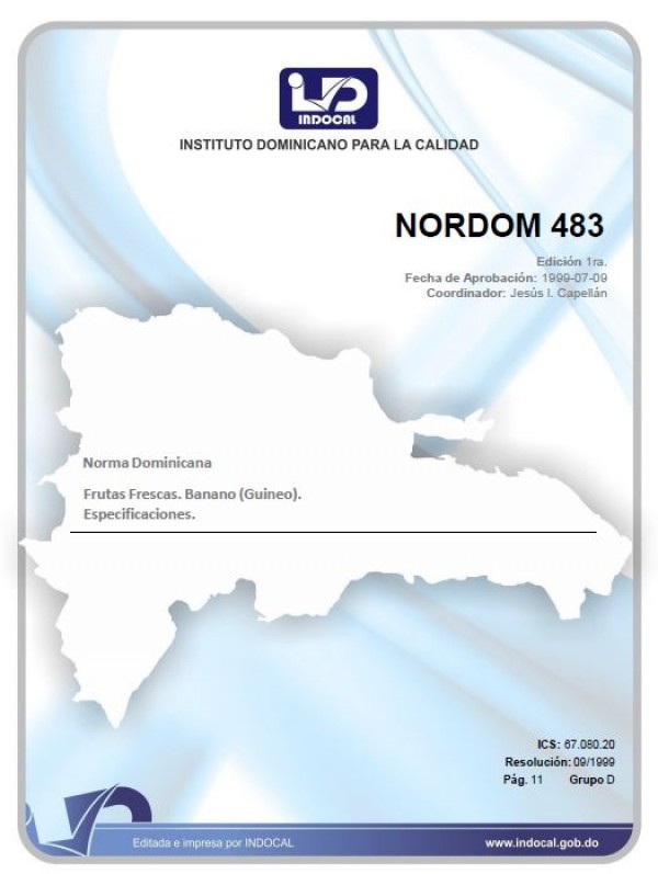 NORDOM 483 - BANANO (GUINEO) FRESCO (MUSA SAPIENTUM, SPP) - ESPECIFICACIONES Y CLASIFICACIONES. (1RA. REV. 2020)